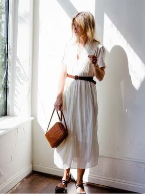 NWT RAG & BONE SACHI PLEATED POPLIN AND GAUZE DRESS IN IVORY SZ M